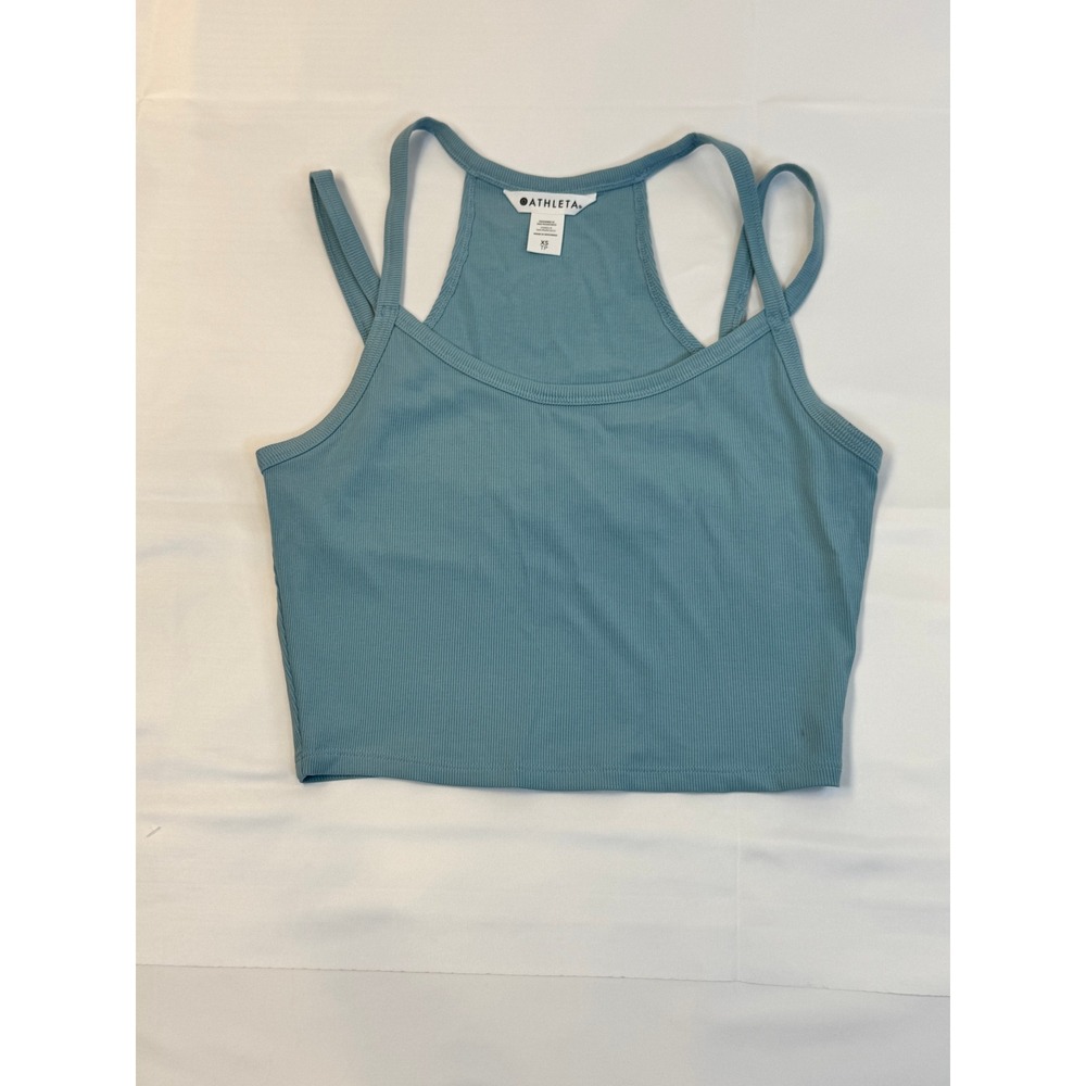NWT Athleta Signature Rib Wide Binding Tank Light Blue/Green Crop Top Small